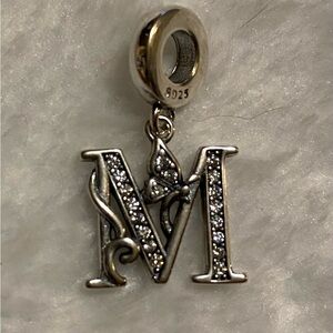 .925 Sterling Silver Initial 'M' Charm Pendant